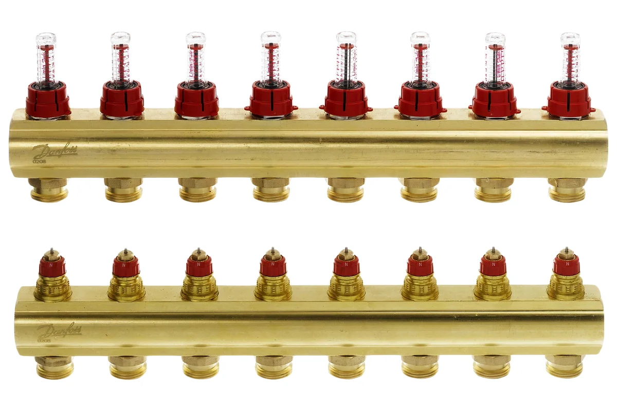 Коллекторы Danfoss FHF-8F с расходомерами для 8 контуров 088U0528